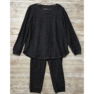 Cuddl Duds Comfort Code Black Silver Tinsil 2 Piece Pajama Set Womens M